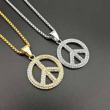 Hip Hop Bling Iced Out Gold Silver Color Stainless Steel Peace Sign Pendants Necklaces for Men Rapper Jewelry Drop Shipping 2024 - buy cheap