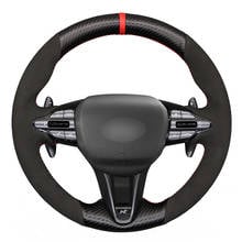 Hand-stitched Red Marker Black Suede PU Carbon Fiber Car Steering Wheel Cover for Hyundai i30 N 2018-2020 Veloster N 2019-2021 2024 - buy cheap