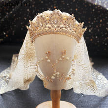 JaneVini Gold Arabic Bride Tiaras and Crowns with Earrings Set Rhinestone Crystal Bridal Head Jewelry Women Wedding Headband 2024 - buy cheap