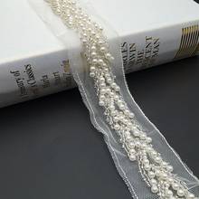 2Yards White Pearl Hand Hook Net Lace Fabric 22mm Beaded Ribbons Trim Tape DIY Sewing Clothing Wedding Headdress Materials 2024 - buy cheap