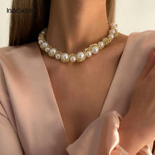 IngeSight.Z-collar de perlas de imitación para mujer, Gargantilla corta de estilo bohemio, cadena de Metal trenzada, collares de clavícula, joyería para fiesta 2024 - compra barato
