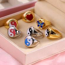 Flatfoosie Korea New Design Small Daisy Tulip Yin and Yang Rings For Women Girls New Gold Silver Color Metal Rings Jewelry Gifts 2024 - купить недорого