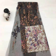 Tecido nigeriano com lantejoulas e paetês grandes flores, malha francesa, africano, tecido adequado para vestidos de festa 2024 - compre barato