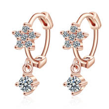 Simple Style Girls' Hoop Earrings With Small Zirconia Stone Pendants Pentagram Star Rose Gold/Silver Color Female Earrings Gifts 2024 - buy cheap