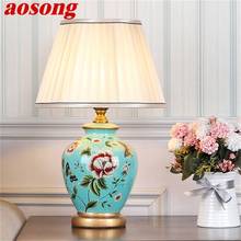 Aosong lâmpadas de mesa cerâmica cobre moderno padrão luxo luz led besjdes para o quarto casa 2024 - compre barato