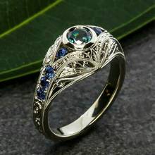 Luxruy-Anillo de boda de Estilo Vintage para mujer, sortija de boda con diamantes de imitación, color verde y azul 2024 - compra barato