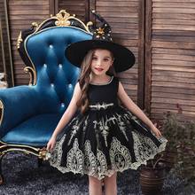 Черное платье принцессы с вышивкой на Хэллоуин и шляпа для маленьких девочек; Детский костюм для девочек 3-10 лет; рождественские платья для девочек 2024 - купить недорого