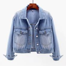 Korean Big Pocket Short Denim Jacket Women Light blue Outerwear Chaquetas Mujer Spring Vintage Long sleeve Jeans Jacket Female 2024 - buy cheap