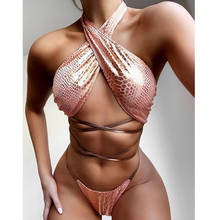 VIKINII Sexy Pink bikinis 2021 mujer Shiny swimsuit female Snake bikini set Gold Cross swimwear women Bathers bathing suits 2024 - buy cheap