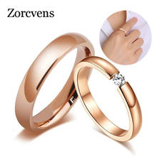 Модные цвета розового золота обручальные парные кольца для влюбленных из нержавеющей стали с CZ камень для мужчин для женщин Свадебные украшения обручальные кольца оптом 2024 - купить недорого