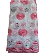 5 ярдов, розовая Высококачественная большая африканская швейцарская вуаль, кружево для шитья, африканская ткань, свадебные платья, вышивка 2024 - купить недорого