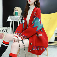 Suéter longo feminino com gola v para primavera e outono, decote vintage, moda coreana, suéter quente com breasted, 2021 2024 - compre barato