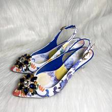 Rose Flower Printed Leather Women Shoes Pointed Toe High Heels Low Heels 6CM Party Prom Footwear Cute Crystal Shoes Woman 2024 - buy cheap