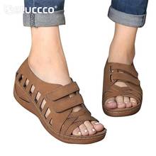 Sandalias de gladiador de cuero suave para Mujer, zapatos de cuña con plataforma, de verano 2024 - compra barato