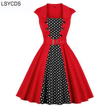 LSYCDS Red Double Breasted Polka Dot 1950s Retro Dress Women Belted Square Collar Cap Sleeve Pockets Rockabilly Vintage Dress 2024 - buy cheap