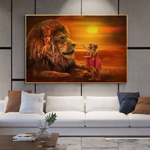 Pinturas en lienzo de Arte de paisaje africano de gemelos con leones, carteles e impresiones de arte de pared para sala de estar, sin marco 2024 - compra barato