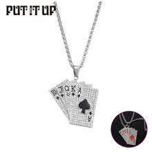 Playing Card Pendant Necklace Hip Hop Rock Street Titanium Stainless Steel Necklace Zircon Rap Jewelry Men's Birthday Gift 2024 - buy cheap