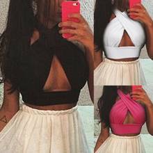 Halter Neck Crop Top Women Sexy Sleeveless Strappy Cross Over Front Cut Out Bandage Vest Female Clothes Summer Tops Black White 2024 - buy cheap