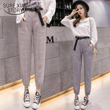 Autumn Women Harem Pants Plaid Loose Ankle-length Pants 2022 Fashion Casual Female Trousers with Belt Plaid Pants Women 7278 50 2024 - buy cheap