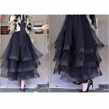 Elegant Skirts Ruffle Brand New Women Skirt Fluffy Skirt Long Tulle Elastic Band Maxi Ankle Length 2024 - buy cheap