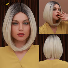 GEMMA-Peluca de cabello sintético liso para mujer, postizo de encaje corto con corte Bob, pelo Natural con degradado, marrón, Rubio, fiesta de Cosplay 2024 - compra barato