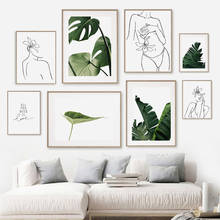 Monstera Banana Leaf Abstract Line Flower Wall Art Canvas Painting Nordic Posters And Prints Wall Pictures For Living Room Decor 2024 - buy cheap