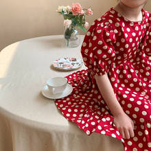 Vestido de algodão para crianças, meninas, 1 a 8 anos, verão, vestido vermelho, bolinhas, moda infantil, vestido de princesa 2024 - compre barato