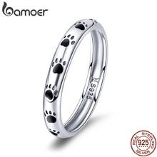 BAMOER 925 Sterling Silver Stackable Dog Cat Footprints Finger Rings for Women Wedding Ring Jewelry Valentine's Day GIFT SCR445 2024 - buy cheap