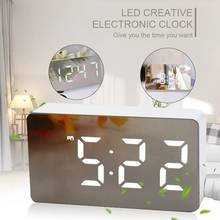 Светодиодный зеркальный Мини цифровой будильник, настольные электронные часы с отображением даты и температуры, цифровые часы для домашнего декора 2024 - купить недорого
