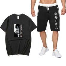 Conjunto de dos piezas de algodón para hombre, Camiseta deportiva de Anime Attack On Titan, pantalones cortos, chándal, Verano 2024 - compra barato