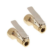 2pcs 1/4" NPT Brass Lock-on Tire Inflator Female Air Chuck with Clip Gold 2024 - buy cheap