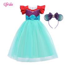 Girls Princess Mermaid Costume With Headband Sequin Ruffle Short Sleeve Beading Halloween Kids Fancy Party Dress Children Cloth 2024 - buy cheap