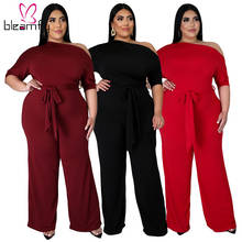 Women Loose Plus Size L~4XL Long Jumpsuit Short Sleeve Red Black Summer Casual Wide Leg Romper Sexy Night Club Party Outfits 2024 - buy cheap