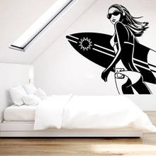 Sexy Girl Wall Sticker Beach Style Decal Surfer Girls Room Wall Decor Bedroom Decoration Surfboard Stickers Living Room Mural 2024 - buy cheap