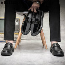 Elevator Shoes For Men Loafers Black Leather Shoes Men Platform Patent Leather Designer Shoes Sepatu Slip On Pria Buty Meskie 2024 - buy cheap