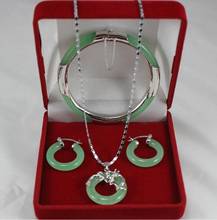 Free Shipping  noble light green Natural jade bracelet7.5", round earings, and dragon pendant for Christmas and valentine's day 2024 - buy cheap