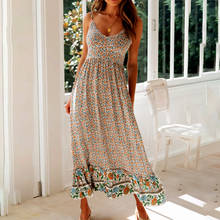 Jastie 2022 Summer Sleeveless Straps Dress French Floral Print Dresses Women Casual Beach Long Dress Holiday Boho Female Vestido 2024 - buy cheap