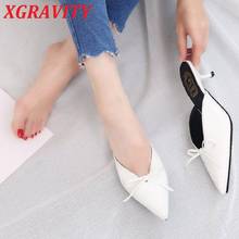 2021 Summer Women Slides Bow Knot V Cut Lady Slides Female Heel Mules All Matched PU Summer Slides Elegant Woman Sexy Slides 2024 - buy cheap