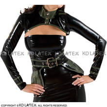 Olive Green And Black Sexy Short Military Latex Crop Top Bolero With Rubber Belts Long Sleeves Fake Pocket YF-0054 2024 - buy cheap