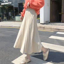 Qiukichonson-Falda larga de punto para mujer, Falda plisada de cintura alta con relieve, estilo coreano, otoño e invierno, 2019 2024 - compra barato