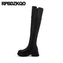 Botas hasta la rodilla para mujer, calzado grueso de charol, plataforma de gran tamaño, informales, hasta la rodilla, 12, 44, 13, 45, con cremallera lateral, color negro 2024 - compra barato