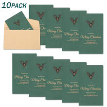 10Pcs Christmas Retro Green Greeting Card Envelope Set Party Gift Gold Embossed Invitations 2024 - buy cheap