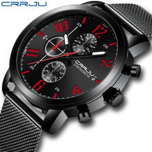 Relógio masculino crrju pulseira de aço, relógio de pulso esportivo ultrafino quartz à prova d'água