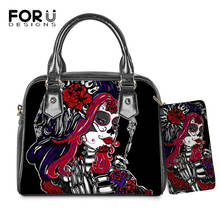 FORUDESIGNS Gothic Bag for Women Goth Sugar Skull Girls Printed Female Casual Pu Leather Shoulder Handbag And Wallet Bolsa Femme 2024 - buy cheap