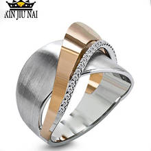 Anillo de zirconia con forma de escalera para hombre y mujer, sortija de dos tonos con microincrustaciones de oro rosa, a la moda, para fiesta de boda 2024 - compra barato