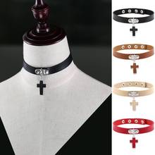 New Trendy Cross Pendant Necklace Women Choker Clavicle Collar Colier Black Pink Rose Red PU Leather Gift Jewelry 2024 - buy cheap