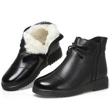 Botas femininas de couro bovino genuíno, calçado quente de inverno para mulheres, sapatos baixos antiderrapantes de neve, novidade, 2021 2024 - compre barato