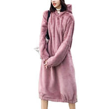 Jersey largo de felpa con capucha para mujer, blusa holgada de Color sólido, suave y cómoda, abrigo cálido para mujer, estilo informal a la moda 2024 - compra barato
