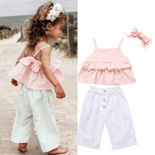 Hot Sells 3PCS Toddler Kids Girl Fashion Ruffle Pink Top Bowknot Outfit Set Solid Sling Tops Pants Leggings Outfit Sets 1-6Y 2024 - buy cheap