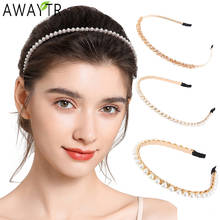 AWAYTR New Women Pearls Simple Hairbands Crystal Bow Headband Hair Hoops Holder Ornament Head Band Lady Fashion Hair Accessories 2024 - buy cheap